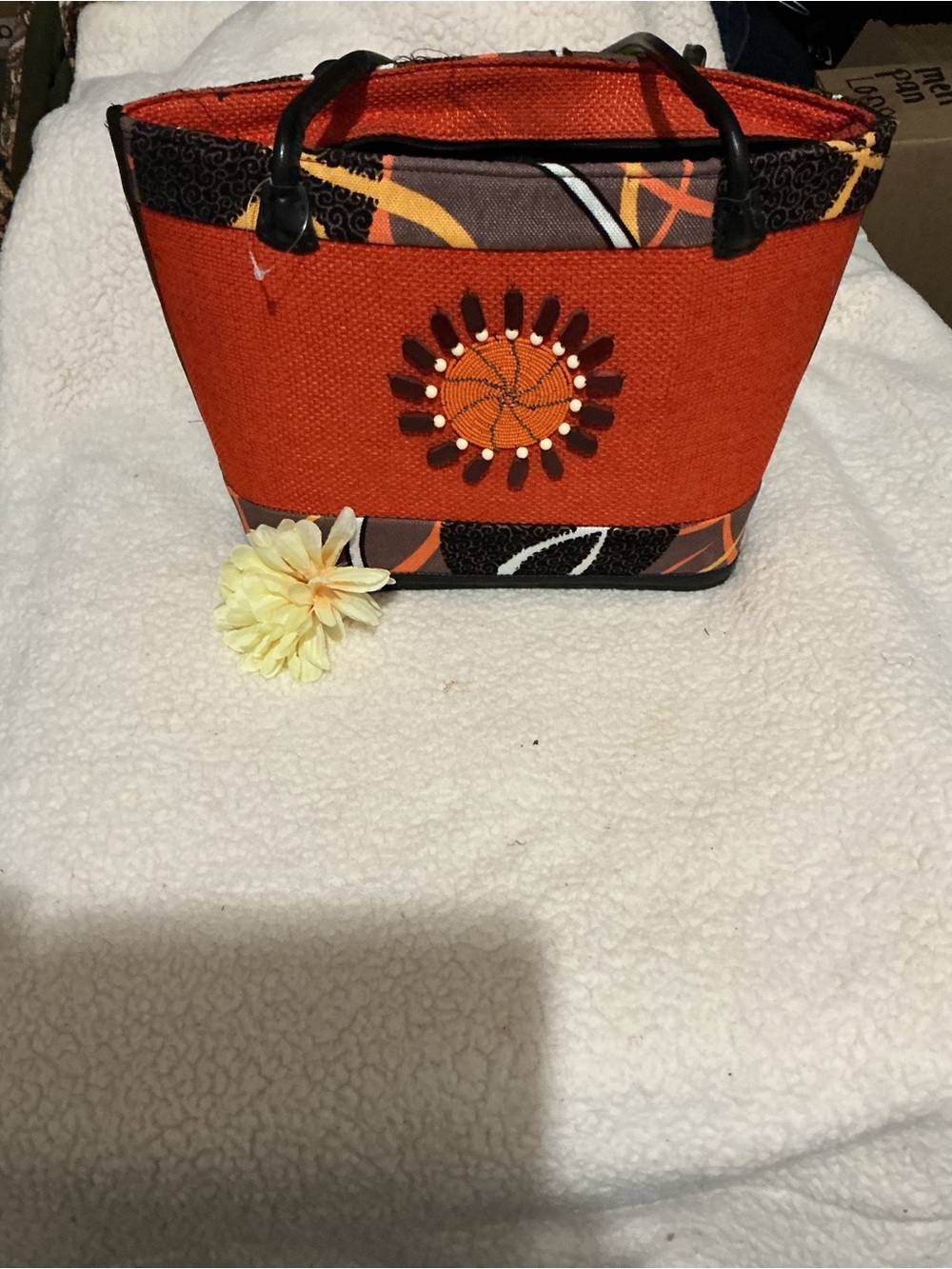 Vintage Orange Floral Appliqué Cosmetic Bag
